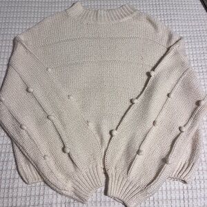 VESTIQUE Cream Pom Pom Balloon Sleeve Sweater Size M